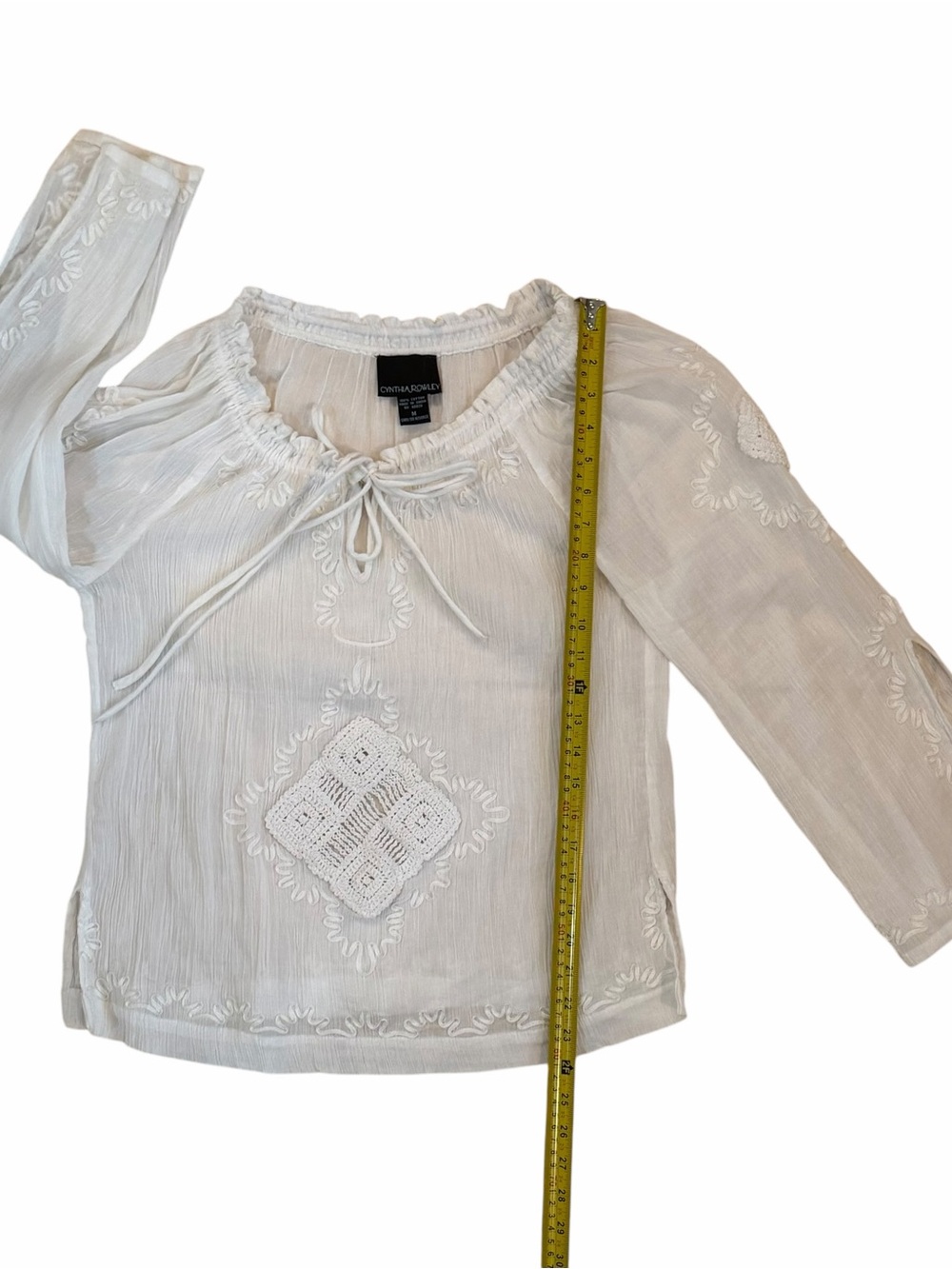 Cynthia Rowley Boho Cotton Ivory Peasant Blouse Sz Med - Picture 4 of 9